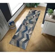 Loper - Asher Modern Laagpolig - 100% Wol - Geo - Blauw 60X230 Cm - 60...