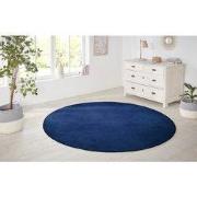 Rond Laagpolig Effen Uni Vloerkleed - Nasty - Donkerblauw - 200cm rond...