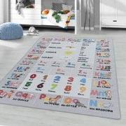 Kindervloerkleed - ABC, Cijfers en Dieren- Grijs - 100x150 cm