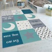 Kindervloerkleed - Aleris - Maan en ster - Turquoise - 160x230 cm
