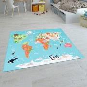 Kindervloerkleed - Binola - Wereldkaart - Turquoise / Blauw - 100x200 ...