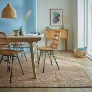 Laagpolig Jute Vloerkleed - Boucle Naturel / Blauw - 120x170 cm