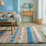 Laagpolig Medina Jute Weave Stripe Vloerkleed Naturel / Blauw - 120x17...