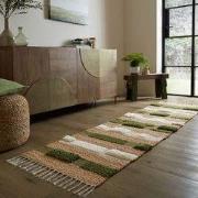 Loper Medina Blocks Jute Vloerkleed Naturel / Groen - 60x230 cm