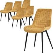 Eetkamerstoel set van 6 mosterdgeel met fluwelen bekleding en stalen p...
