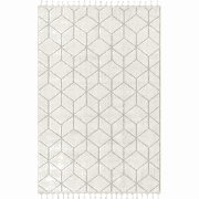 Vloerkleed rechthoekig ecru met zwarte geometrische motieven en franje...