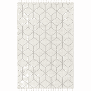 Vloerkleed rechthoekig ecru met zwarte geometrische motieven en franje...