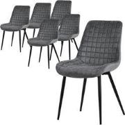 Eetkamerstoel set van 6 antraciet met fluwelen bekleding en stalen pot...