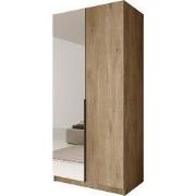Meubella - Kledingkast Bruno - Eiken - 100 cm - Met spiegel