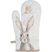 Clayre & Eef Ovenwant 18x30 cm Wit Bruin Katoen Konijn
