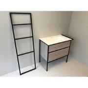 Badmeubelset 3-delig Eternal 90cm eiken - mat zwart met solid surface ...