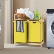 Wasmand Bamboe wasmand met twee compartimenten in geel 2x30 liter ML d...