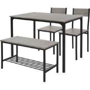 Eetkamerset met bank 4-delig met eettafel en stoelen eiken grijs stale...