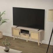 TV-meubel lowboard 120x50,5x30 cm hout eiken look en rotan voorkant TV...