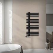 Badkamer radiator middenaansluiting 500x1000 mm zwart mat met wandther...