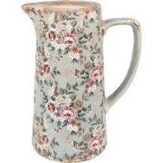 Clayre & Eef Decoratie Kan 21x14x26 cm Grijs Keramiek Bloemen