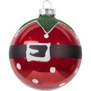 Clayre & Eef Kerstbal Ø 8x8 cm Rood Glas Kerstman