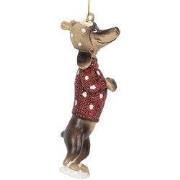 Clayre & Eef Kersthanger Hond Teckel 10 cm Bruin Rood Kunststof
