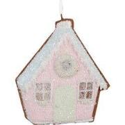 Clayre & Eef Kersthanger Gingerbread house 9x1x10 cm Roze Blauw Kunsts...