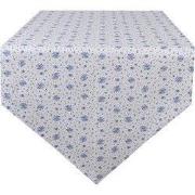 Clayre & Eef Tafelloper 50x160 cm Wit Blauw Katoen Roosjes