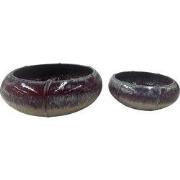 PTMD Azad Pink Ceramic Bowl Pot Low Round Set Of 2