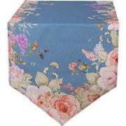 Clayre & Eef Tafelloper 50x160 cm Blauw Katoen Bloemen