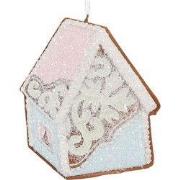 Clayre & Eef Kersthanger Gingerbread house 9x1x10 cm Blauw Roze Kunsts...