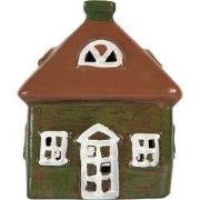 Clayre & Eef Waxinelichthouder Huis 12x9x14 cm Groen Keramiek