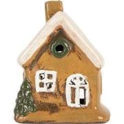 Clayre & Eef Waxinelichthouder Huis 9x7x11 cm Bruin Keramiek