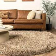 Rond hoogpolig vloerkleed Pilo taupe polyester Interieur05 - Rond 200 ...