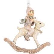 Clayre & Eef Kersthanger Hobbelpaard 8x3x9 cm Beige Roze Kunststof