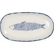 Clayre & Eef Serveerschaal 30x16x3 cm Beige Blauw Keramiek Vis