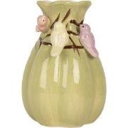 Clayre & Eef Vaas Ø 14x21 cm Groen Keramiek Bloemen