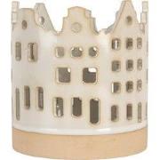 Clayre & Eef Waxinelichthouder Huis Ø 11x11 cm Beige Keramiek