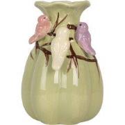 Clayre & Eef Vaas Ø 10x14 cm Groen Keramiek Bloemen