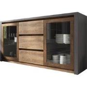 Meubella - Dressoir Monaco - Eiken - Grijs - 140 cm - Met glas