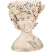 Clayre & Eef Bloempot Vrouw 20x18x26 cm Grijs Polyresin Vlinders