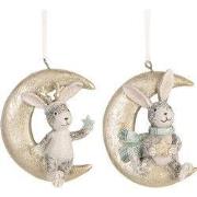 Clayre & Eef Kersthanger Set van 2 Konijn 7x3x8 cm Grijs Kunststof