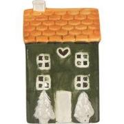 Clayre & Eef Waxinelichthouder Huis 9x8x15 cm Groen Keramiek