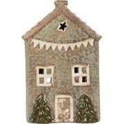 Clayre & Eef Waxinelichthouder Huis 10x8x15 cm Groen Keramiek