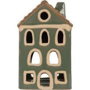 Clayre & Eef Waxinelichthouder Huis 9x8x15 cm Groen Keramiek