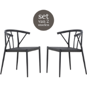 Julian aluminium tuinstoel zwart - met rattan zitting - set van 2