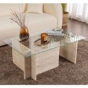 Rechthoekige Moderne Salontafel Vetroni Travertin Look - Glas - 105x65...