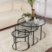 Moderne Salontafel Set van 3 Uru Zwart - Grijs Glas - 80/60/42 cm