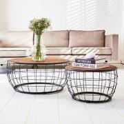 Ronde Industriële Salontafel Set van 2 Massief Mangohout Mace Ø77/Ø52