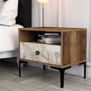 Nachtkastje Lizbon Walnoot Wit Marmer Melamine 56x50,8x40 cm