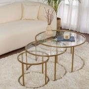 Moderne Ronde Salontafel Set van 3 Uru Goud - Transparant Glas - 80/60...