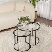 Moderne Ronde Salontafel Set van 2 Uru Zwart - Transparant Glas - 60/4...