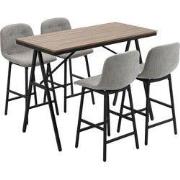 5-delige Bartafel-set met 4 Stoelen - Comfortabele Linnenlook Stoelbek...