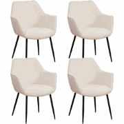 Set van 4 Eetkamerstoelen Sev Crème Chenille Stof - Met Armleuning